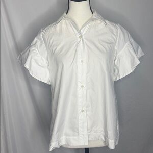Fabiana Pigna Flutter Sleeve 100% Cotton Button Down Blouse